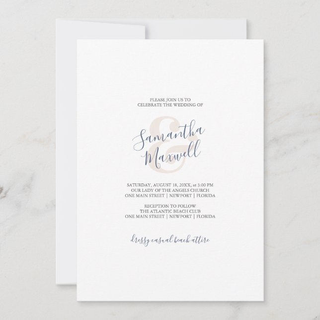 Simple Wedding Invitation Coastal Blue (Front)