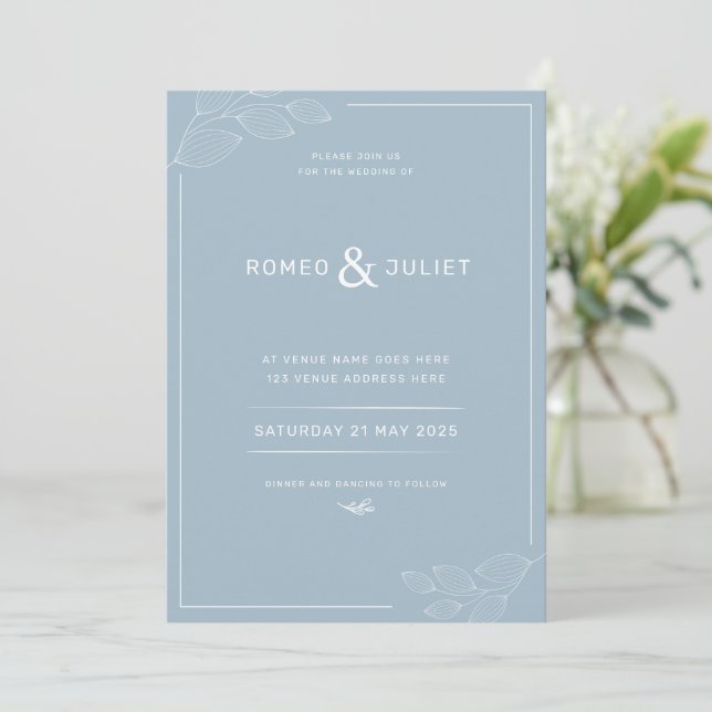 Simple Wedding Invitation Modern Baby Blue (Standing Front)