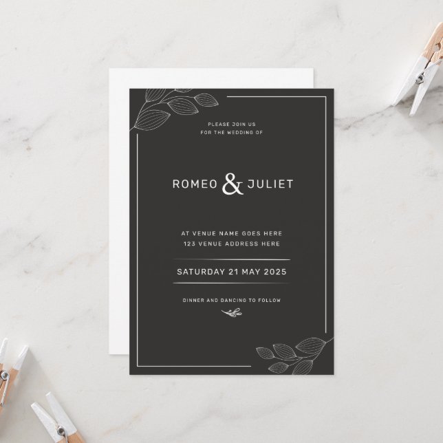 Simple Wedding Invitation Modern Black & White (Front/Back In Situ)