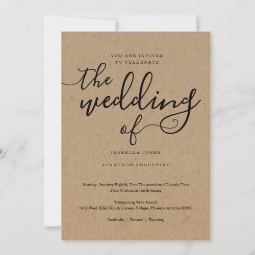 Simple Wedding Invitation on Kraft Paper