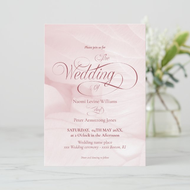 Simple wedding invitation pink peony (Standing Front)