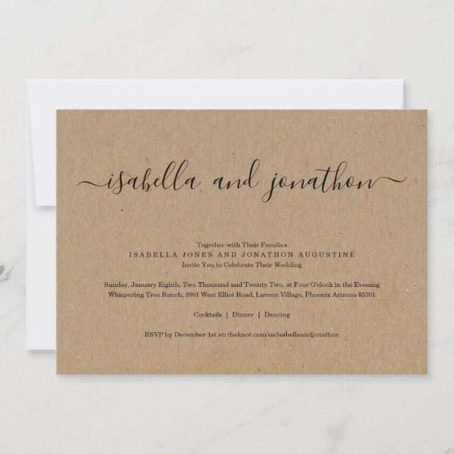 Simple Wedding Invitation with RSVP - Kraft Paper (Front)