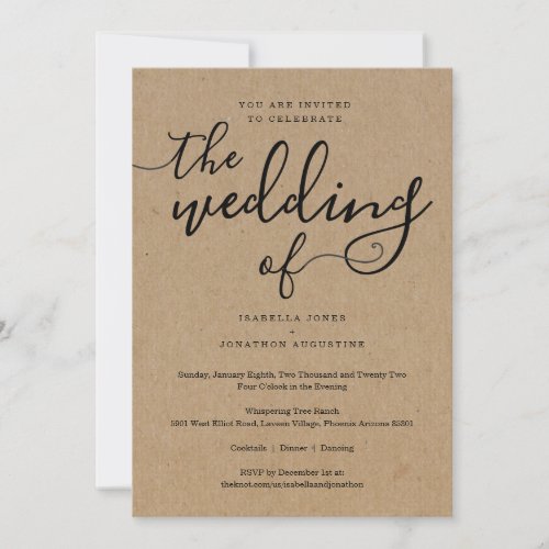 Simple Wedding Invitation with RSVP on Kraft Paper