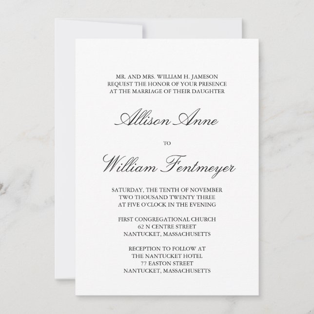 Simple Wedding Invitations, Traditional and Formal Invitation (Front)