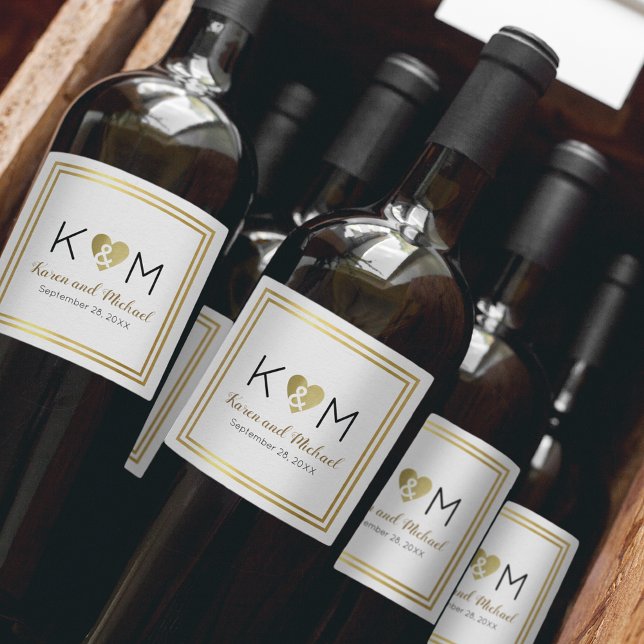 simple wedding love monogram on white wine label (wine lovers)