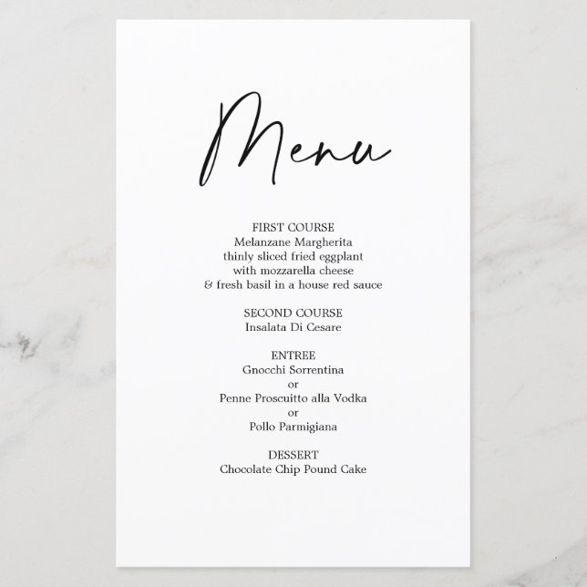 Simple wedding Menu Card (Front)