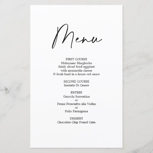 Simple wedding Menu Card