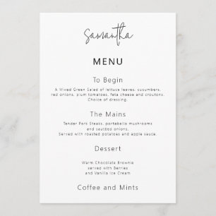 Simple Wedding Menu Card with Guest Name