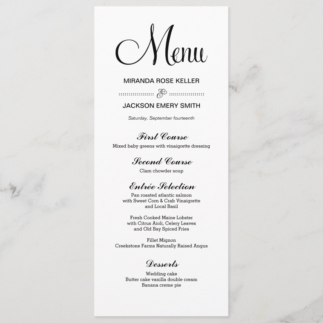 Simple Wedding Menu / Elegant Wedding Menu | Zazzle