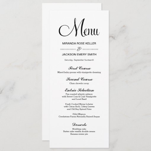 Simple Wedding Menu / Elegant Wedding Menu | Zazzle