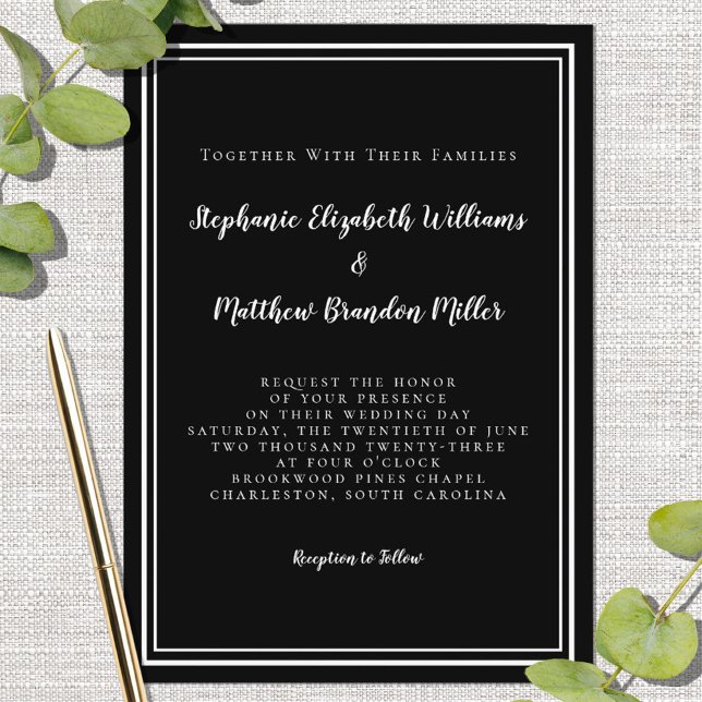 Simple Wedding Minimalist Chic Black White Invitation (Creator Uploaded)