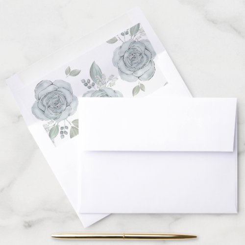 Simple Wedding Minimalist Dusty Blue Floral Envelope Liner