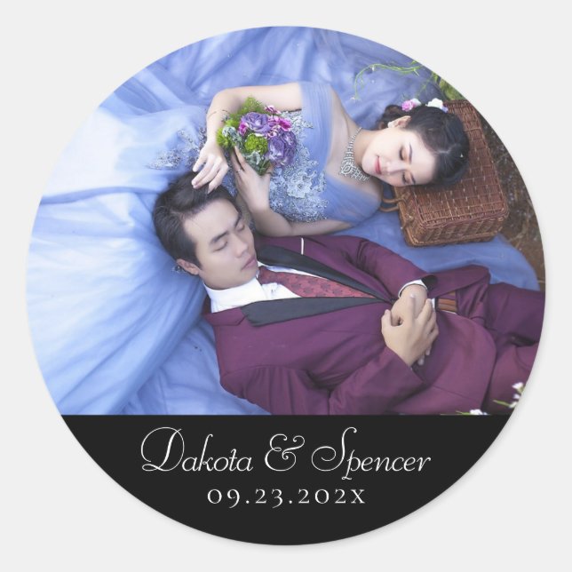 Simple Wedding | Modern Thank You Classic Photo Classic Round Sticker (Front)