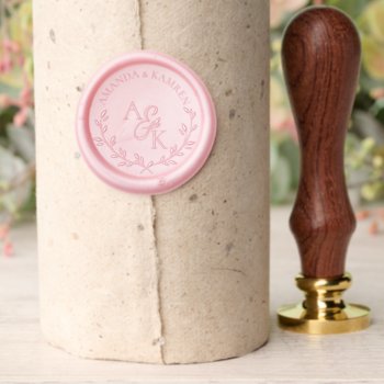 Simple Wedding Monogram Botanical Wreath  Wax Seal Stamp by artOnWear at Zazzle