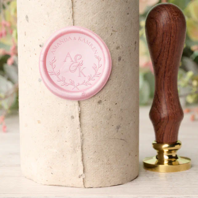 Simple wedding monogram botanical wreath wax seal stamp | Zazzle