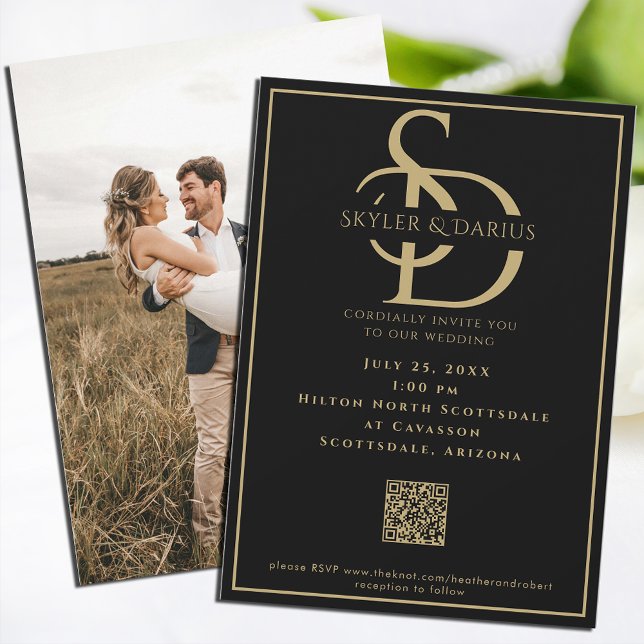Simple Wedding Monogram Classic Minimal QR Code Invitation (Creator Uploaded)