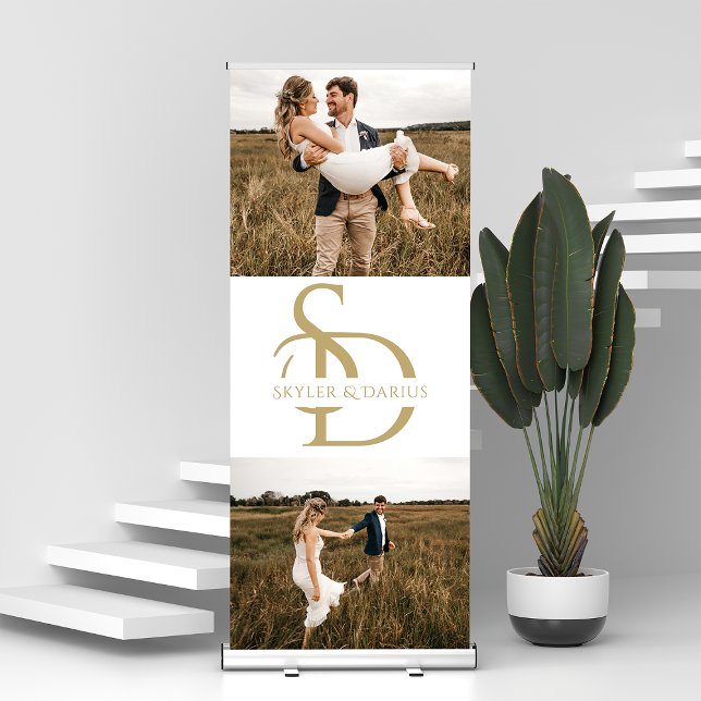 Simple Wedding Monogram Personalized 2 Photo Retractable Banner (Creator Uploaded)