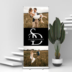 Simple Wedding Monogram Personalized 2 Photo Retractable Banner
