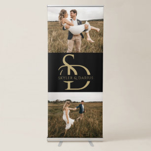 Simple Wedding Monogram Personalized 2 Photo Retractable Banner