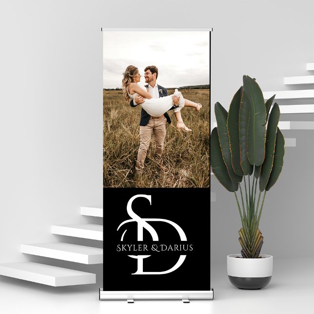 Simple Wedding Monogram Personalized Photo Retractable Banner (Creator Uploaded)