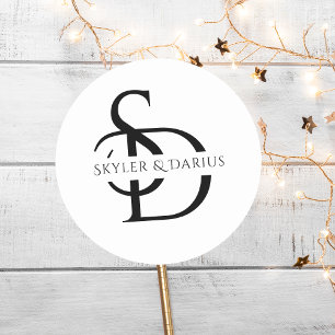 Simple Wedding Monogram Personalized With Name Classic Round Sticker
