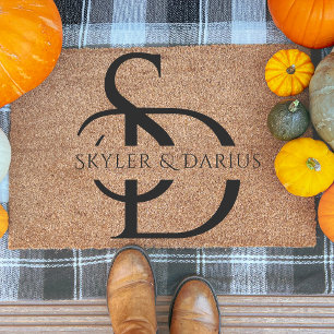 Simple Wedding Monogram Personalized With Name Fiber Doormat