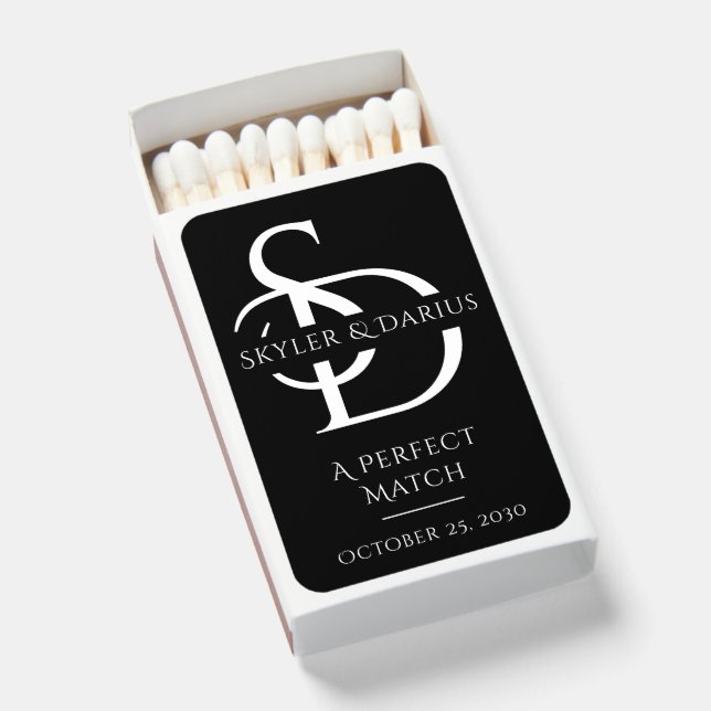 Simple Wedding Monogram Personalized With Name  Matchboxes (Front Open)