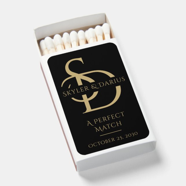 Simple Wedding Monogram Personalized With Name Matchboxes (Front Open)