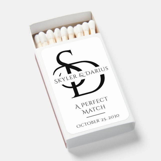Simple Wedding Monogram Personalized With Name Matchboxes (Front Open)