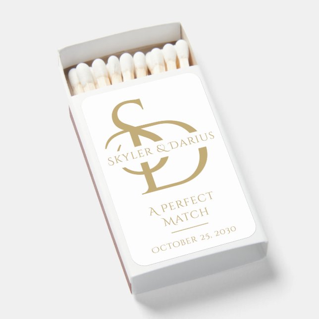 Simple Wedding Monogram Personalized With Name Matchboxes (Front Open)