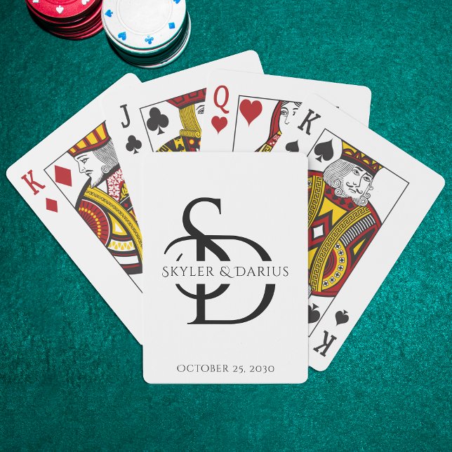 Simple Wedding Monogram Personalized With Name Poker Cards (Creator Uploaded)