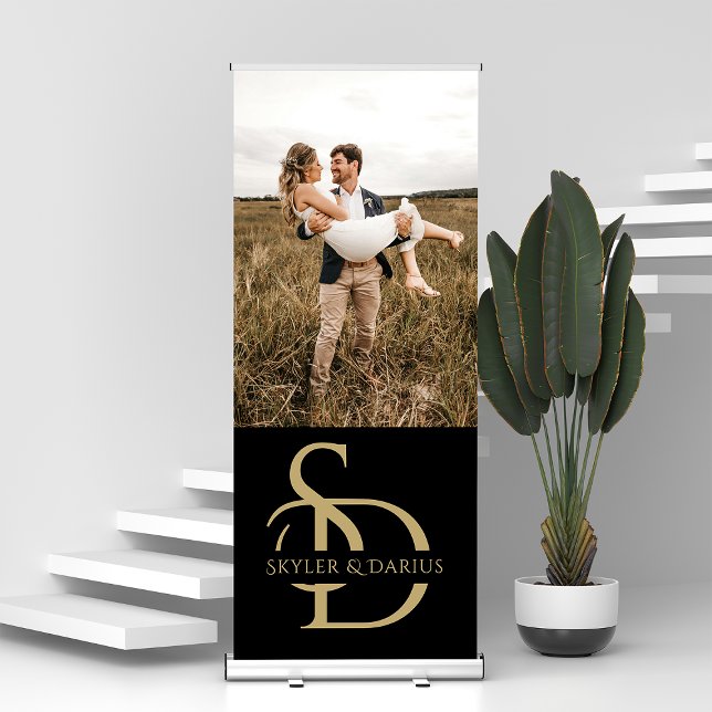 Simple Wedding Monogram Personalized With Name Retractable Banner (Creator Uploaded)