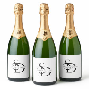 Simple Wedding Monogram Personalized With Name Sparkling Wine Label
