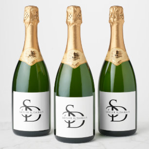 Simple Wedding Monogram Personalized With Name Sparkling Wine Label