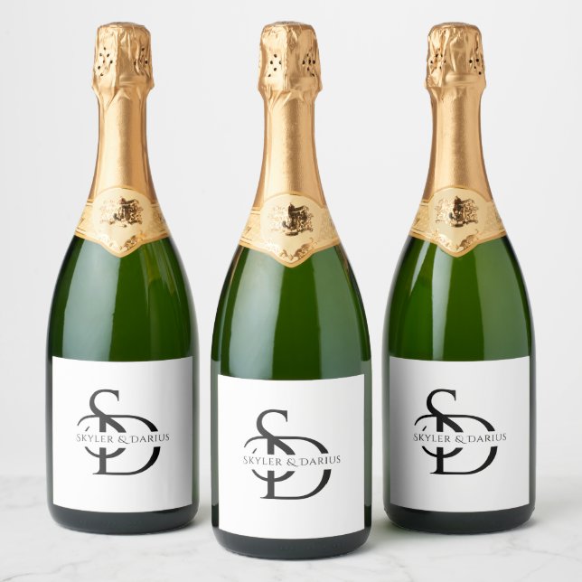 Simple Wedding Monogram Personalized With Name Sparkling Wine Label (Bottles)