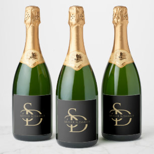 Simple Wedding Monogram Personalized With Name Sparkling Wine Label