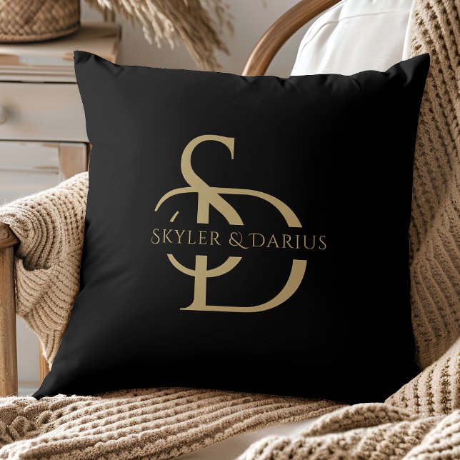 Simple Wedding Monogram Personalized With Name Throw Pillow (Creator Uploaded)