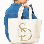 Simple Wedding Monogram Personalized With Name Tote Bag<br><div class="desc">Make a lasting impression with the Simple Gold Wedding Monogram Personalized With Name Tote Bag, an exquisite and practical gift for the wedding couple. This elegant tote bag, featuring a custom gold monogram with the couple’s initials, is the perfect blend of style and functionality. Ideal for engagement celebrations or bridal...</div>