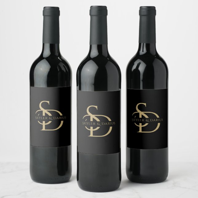 Simple Wedding Monogram Personalized With Name Wine Label (Bottles)