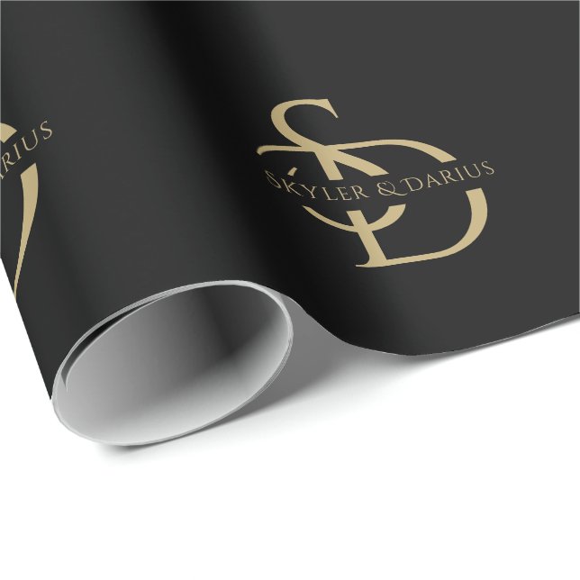 Simple Wedding Monogram Personalized With Name Wrapping Paper (Roll Corner)