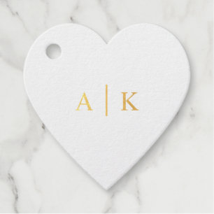 Simple Wedding Monogram Real GoldFoil Heart Foil Favor Tags