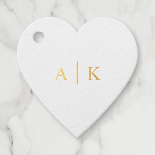 Simple Wedding Monogram Real GoldFoil Heart Foil Favor Tags