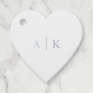 Simple Wedding Monogram Real Silver Foil Heart Favor Tags