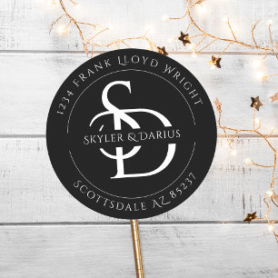 Simple Wedding Monogram Return Address Classic Round Sticker