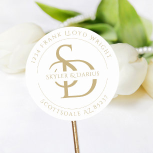 Simple Wedding Monogram Return Address Classic Round Sticker