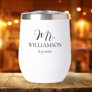Simple Wedding Mr. Mrs. Names Date Custom Thermal Wine Tumbler