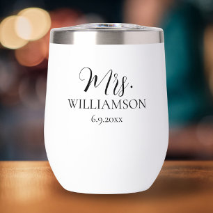 Simple Wedding Mr. Mrs. Names Date Custom  Thermal Wine Tumbler