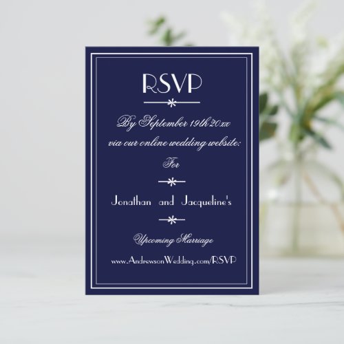Simple Wedding Navy Blue Website RSVP Card   
