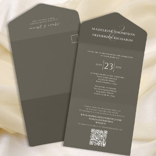 Simple Wedding Neutral Brown QR code Custom All In One Invitation