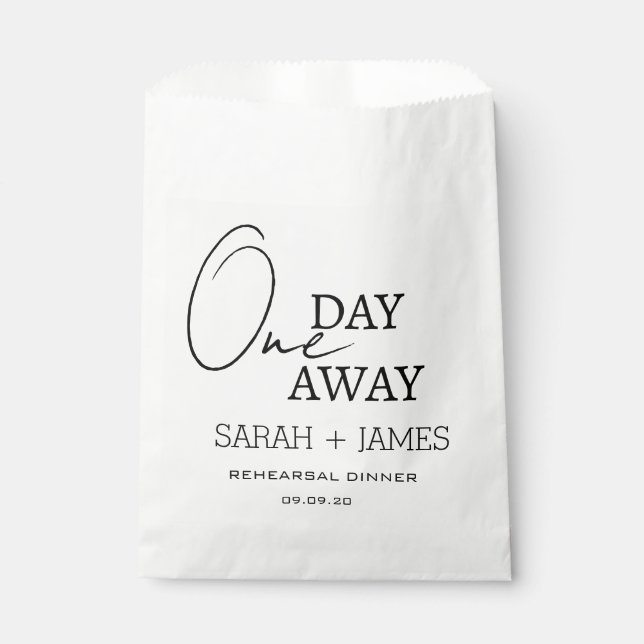 Simple Wedding One Day Away Rehearsal Dinner  Favor Bag (Front)